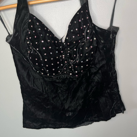 McNaughton x Vintage Black Velvet Iridescent Sparkle Polka Dot Skirt Halter Set - Picture 7 of 12